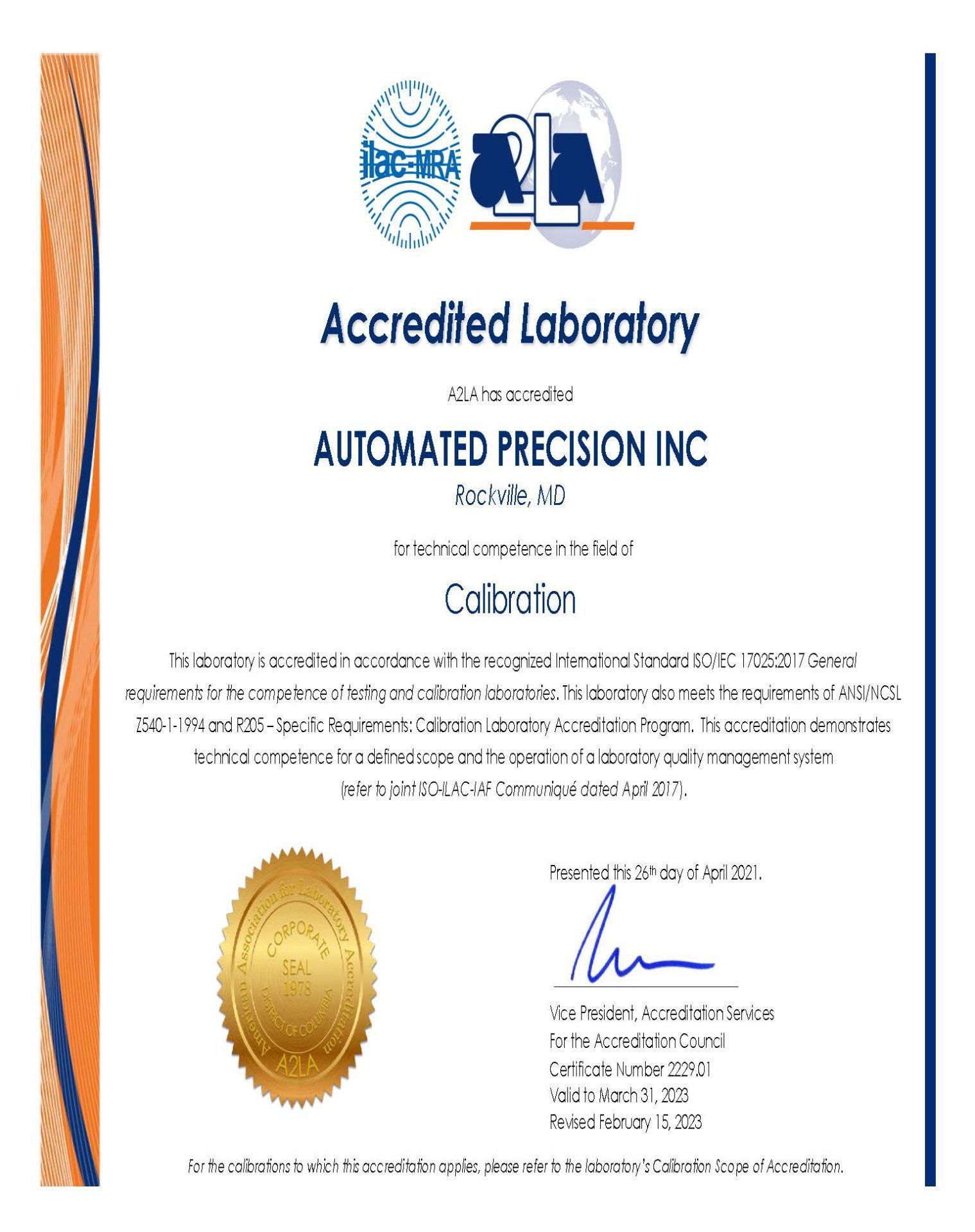 ISO Accredited - API Metrology