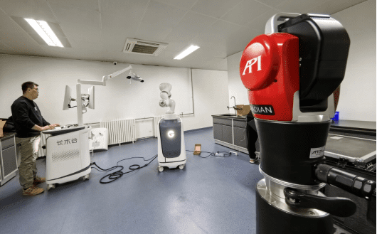 Figure 4: On-site measurement setup for the orthopedic surgery robot case study.
