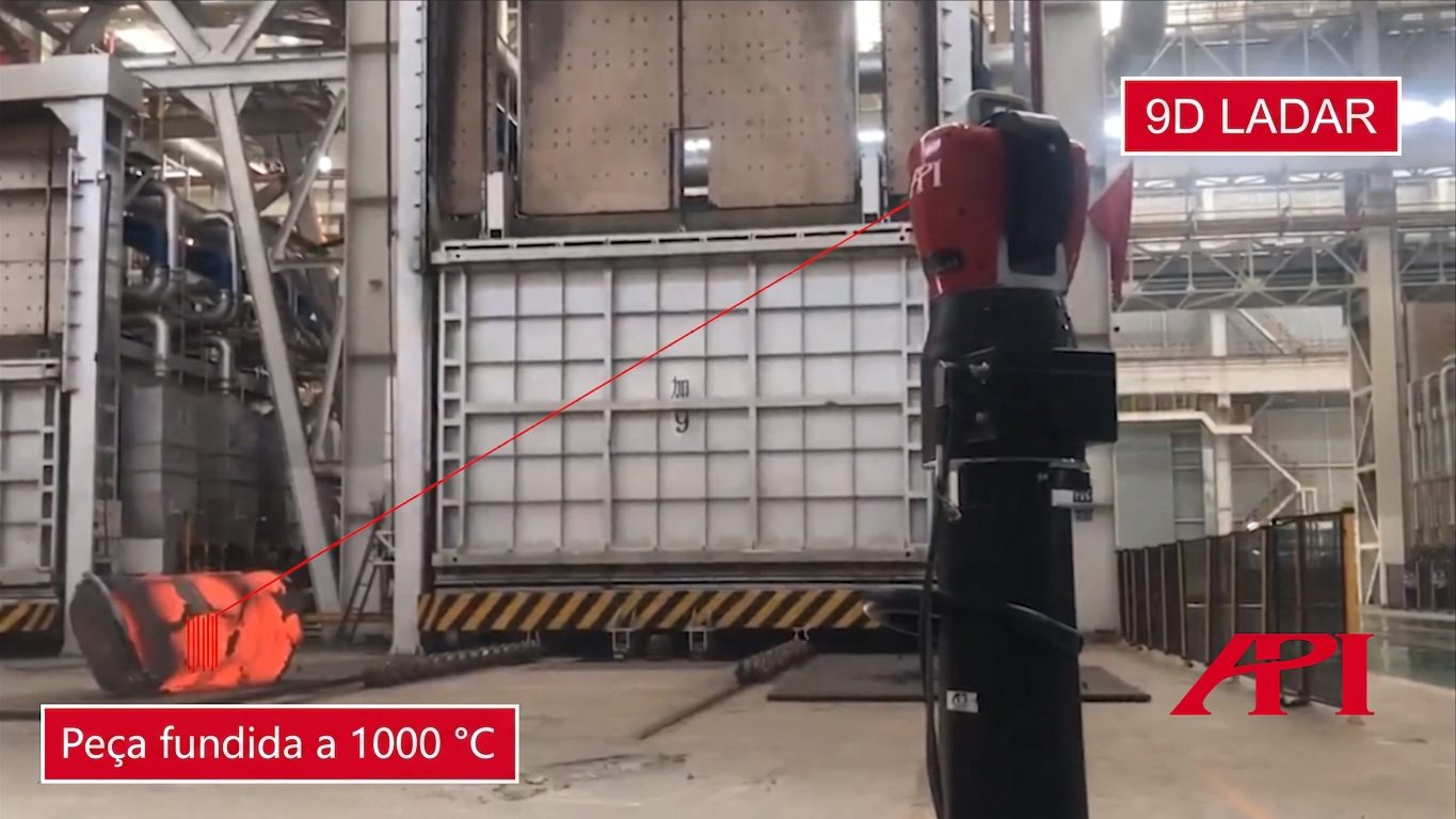 Figura 10: sistema 9D LADAR medindo uma peça fundida em alta temperatura.