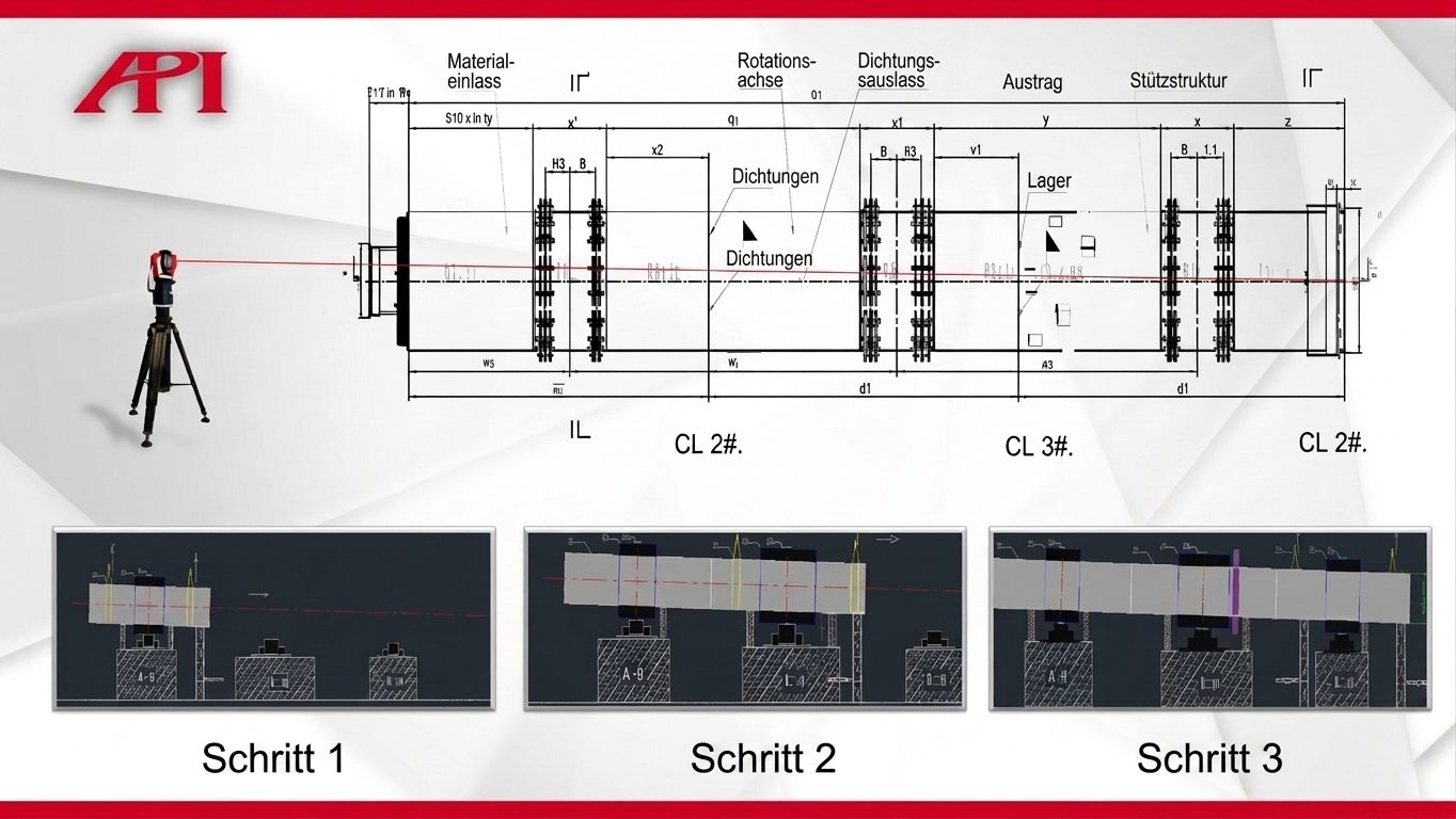 Abbildung 3: Schrittweiser Ausrichtungs- und Einstellablauf für die Installation der Ofensegmente.