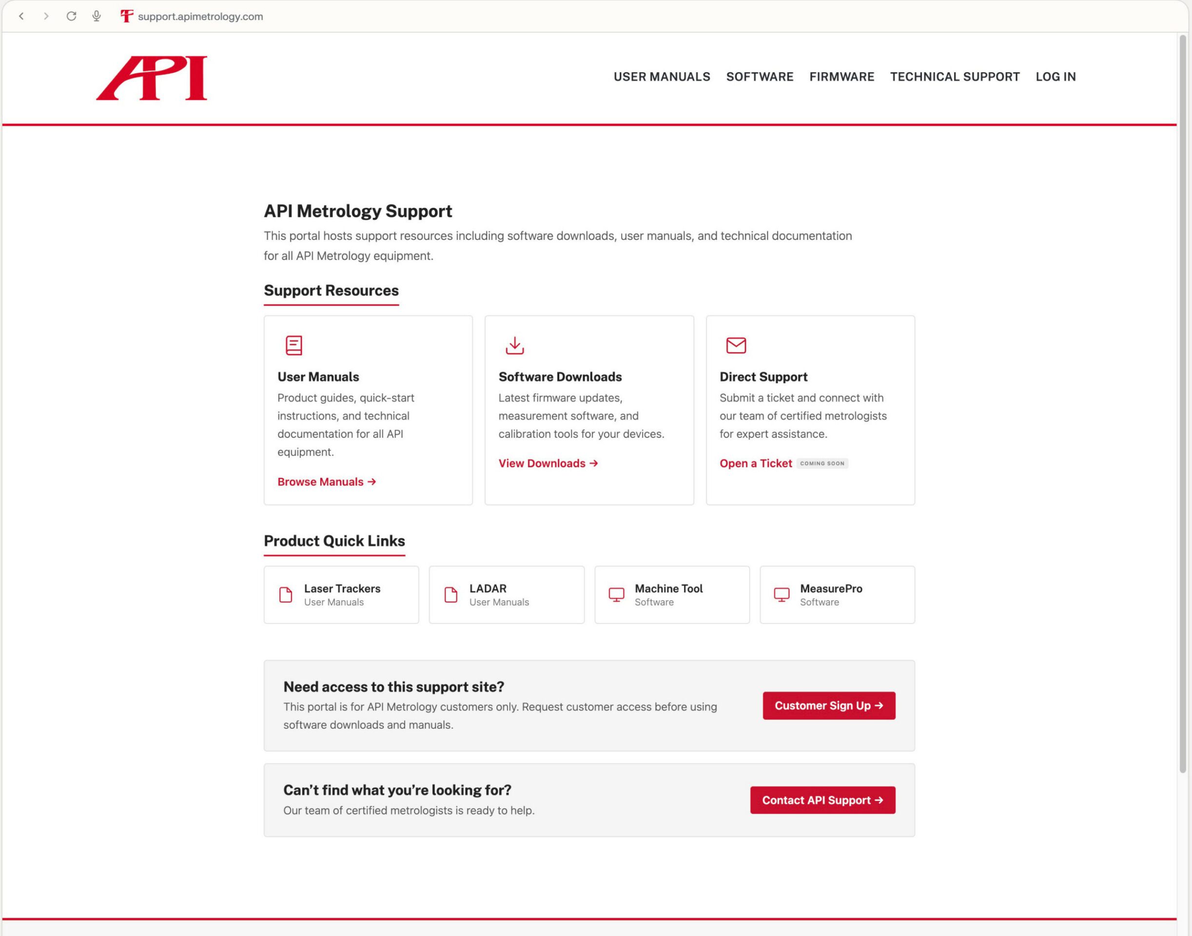 API Metrology Support Hub home page