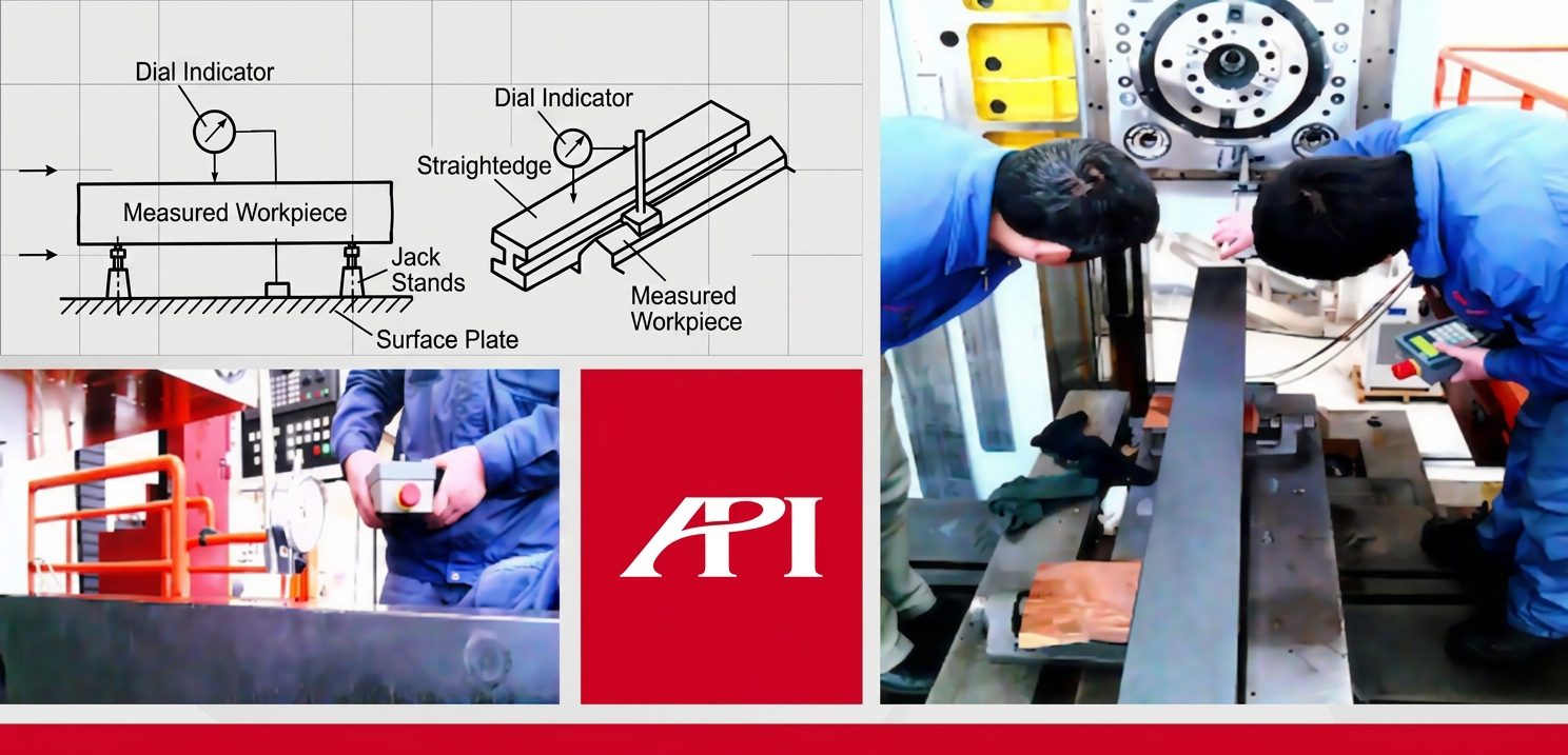 Figure 1: Straightness inspection using a straightedge and dial indicator.