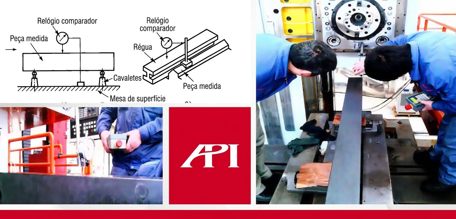 Figura 1: inspeção de retilinidade com régua e relógio comparador.